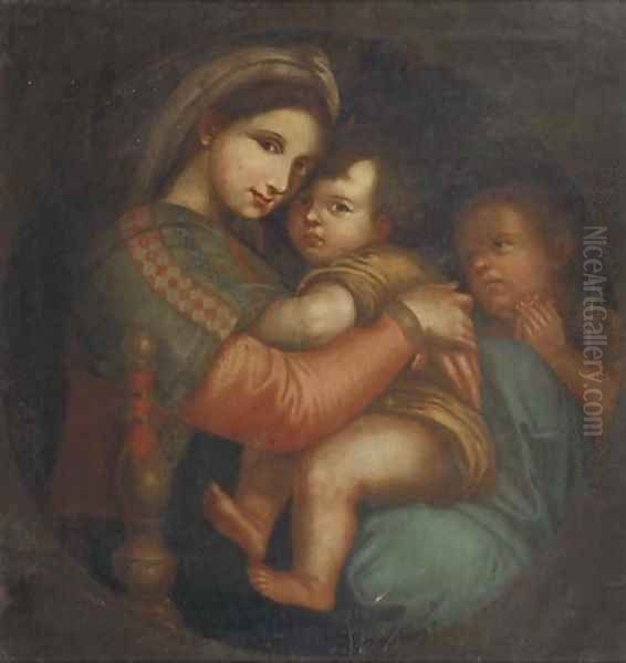 The Madonna della Sedia, in a feigned tondo Oil Painting by Raphael