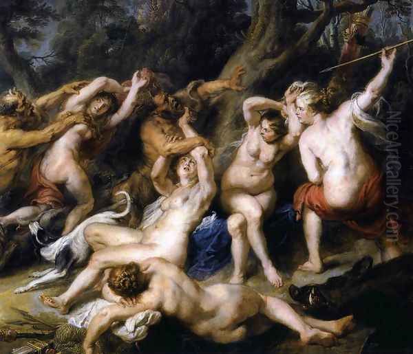 Diana and her Nymphs Surprised by the Fauns (detail-2) 1638-40 Oil Painting by Peter Paul Rubens