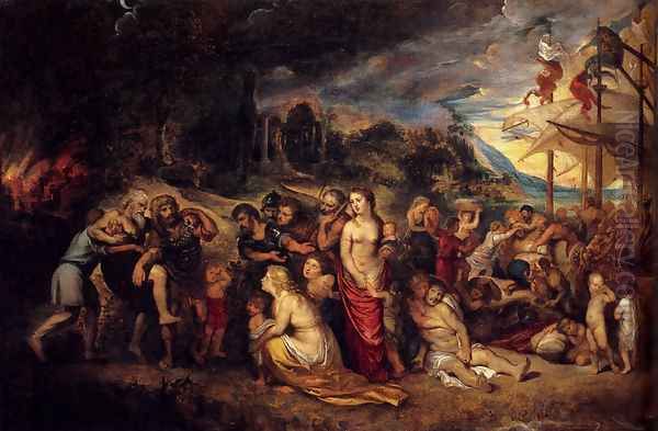 Aeneas And His Family Departing From Troy Oil Painting by Peter Paul Rubens