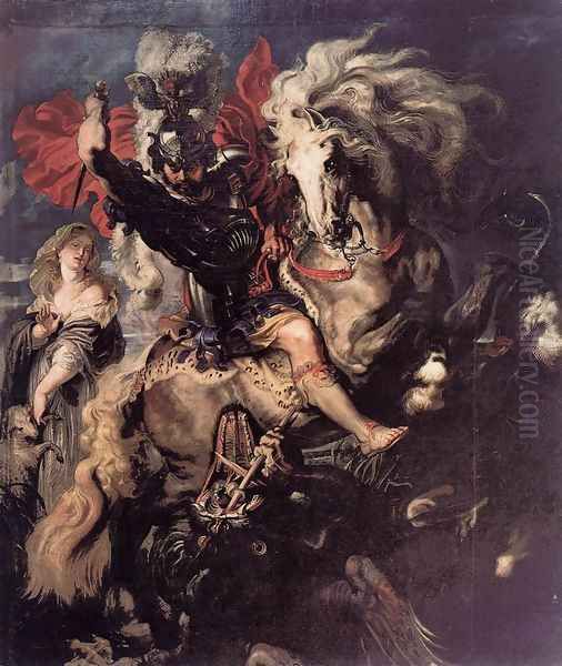 St George Fighting the Dragon 1606-10 Oil Painting by Peter Paul Rubens