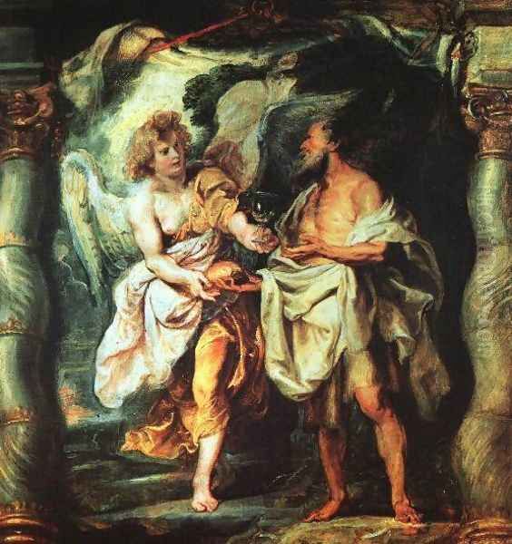 The Prophet Elijah Receiving Bread and Water from an Angel 1625-28 Oil Painting by Peter Paul Rubens