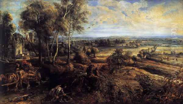 An Autumn Landscape with a View of Het Steen c. 1635 Oil Painting by Peter Paul Rubens