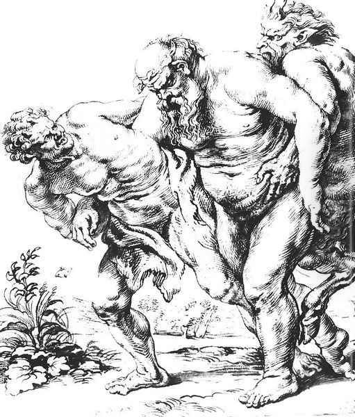 Silenus (or Bacchus) and Satyrs c. 1616 Oil Painting by Peter Paul Rubens