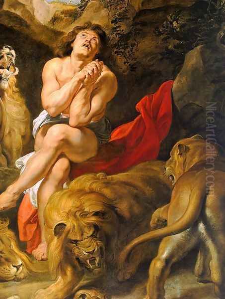 Daniel in the Lions' Den (detail) 1613 Oil Painting by Peter Paul Rubens