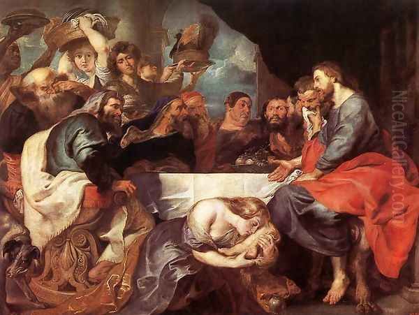 Christ at Simon the Pharisee 1618-20 Oil Painting by Peter Paul Rubens