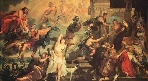 The Apotheosis of Henry IV and the Proclamation of the Regency of Marie de Medicis on May 14, 1610, 1623-25 Oil Painting by Peter Paul Rubens