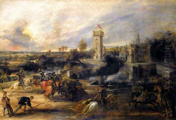 Tournament in front of Castle Steen 1635-37 Oil Painting by Peter Paul Rubens