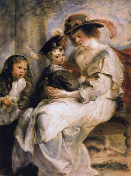 Helene Fourment With Two Of Her Children, Claire-Jeanne And Francois Oil Painting by Peter Paul Rubens