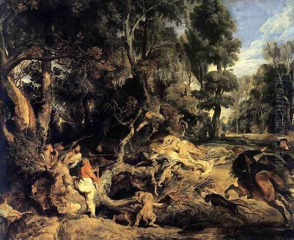 Boar Hunt 1615-20 Oil Painting by Peter Paul Rubens