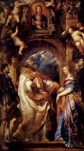 Saint Gregory With Saints Domitilla Maurus And Papianus Oil Painting by Peter Paul Rubens