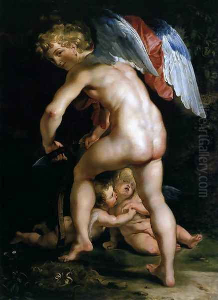 Cupid Making His Bow 1614 Oil Painting by Peter Paul Rubens