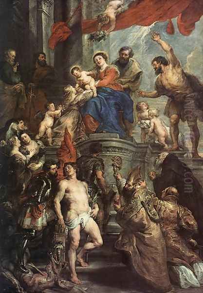 Madonna Enthroned with Child and Saints c. 1628 Oil Painting by Peter Paul Rubens