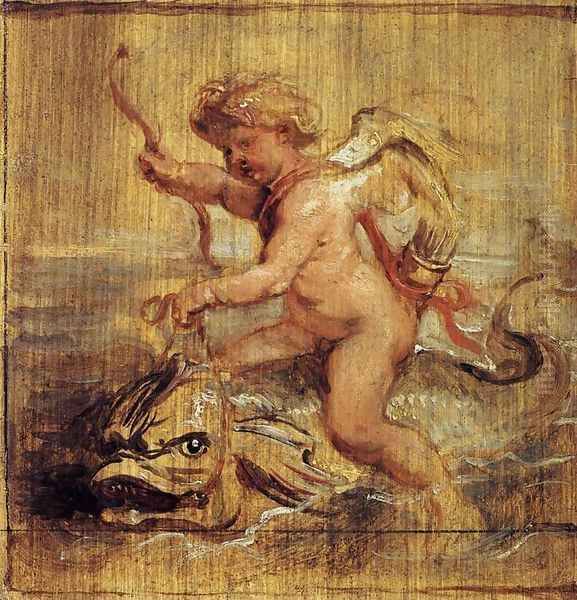 Cupid Riding a Dolphin 1636 Oil Painting by Peter Paul Rubens