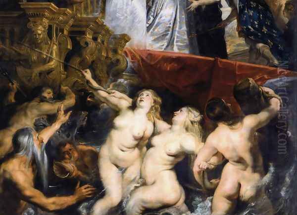 The Landing of Marie de Médicis at Marseilles (detail) 1623-25 Oil Painting by Peter Paul Rubens