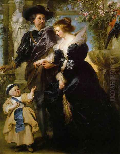 Rubens, his wife Helena Fourment, and their son Peter Paul c. 1639 Oil Painting by Peter Paul Rubens