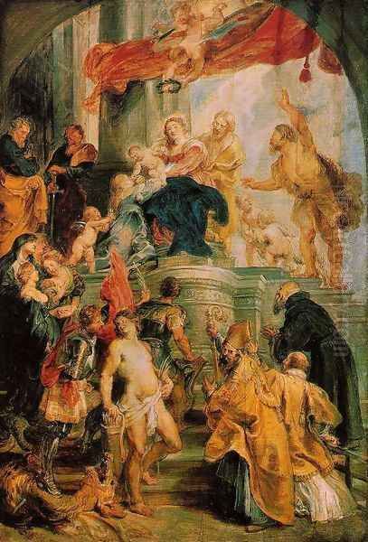 Virgin and Child Enthroned with Saints c. 1628 Oil Painting by Peter Paul Rubens