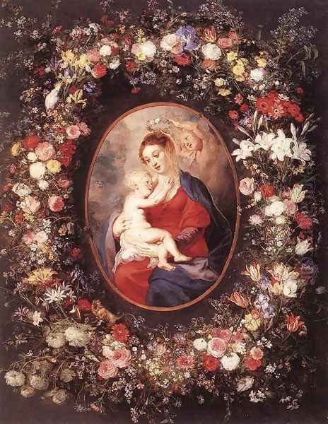 The Virgin and Child in a Garland of Flower 1621 Oil Painting by Peter Paul Rubens