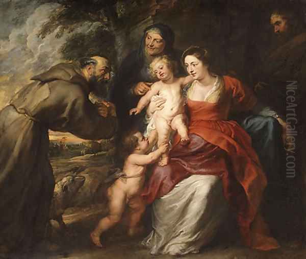 The Holy Family with Saints Francis and Anne and the Infant Saint John the Baptist probably early 1630s Oil Painting by Peter Paul Rubens