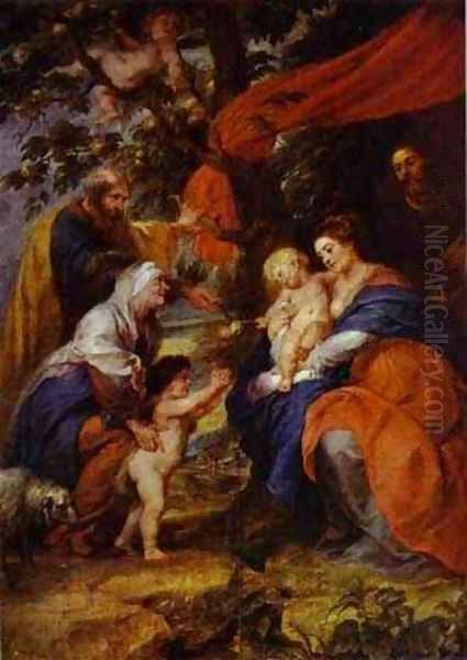 The St Ildefonso Altar (Outer Wings) The Holy Family Under The Apple Tree 1630-1632 Oil Painting by Peter Paul Rubens