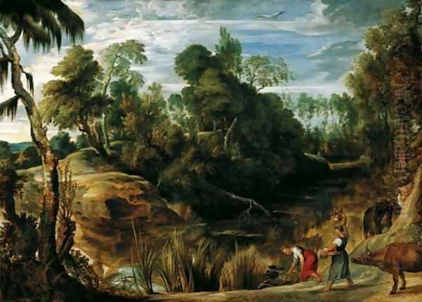 Landscape with Milkmaids and Cows 1616 Oil Painting by Peter Paul Rubens