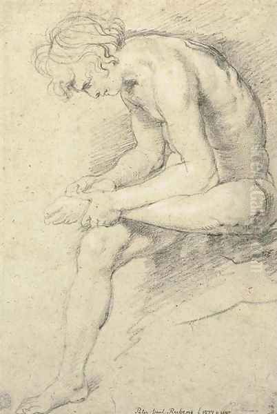 A nude youth in the pose of the Spinario Oil Painting by Peter Paul Rubens