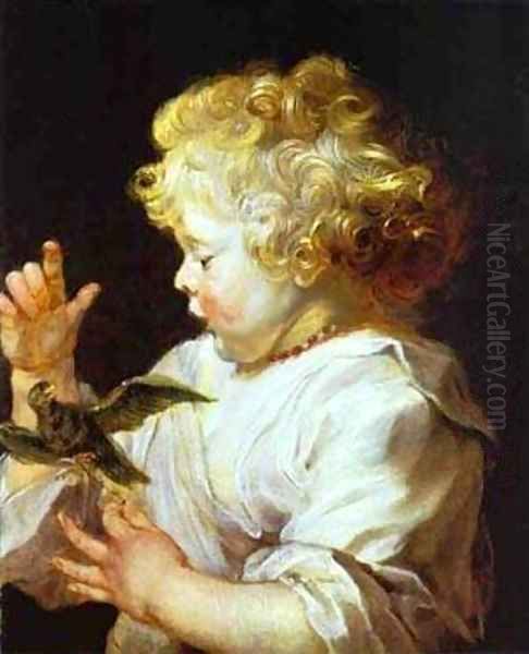 Infant With A Bird 1624-1625 Oil Painting by Peter Paul Rubens