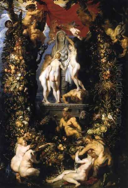 Nature Adorning the Three Graces 2 Oil Painting by Peter Paul Rubens