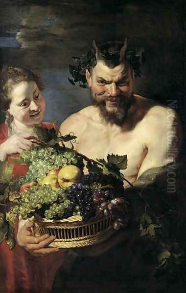 Satyr and Maid with Fruit Basket 1615 Oil Painting by Peter Paul Rubens