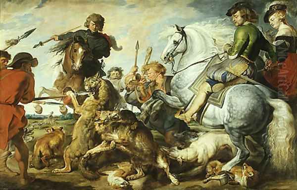 Wolf and Fox Hunt ca 1615 Oil Painting by Peter Paul Rubens