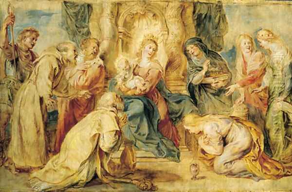 The Virgin and Child enthroned adored by eight Saints Oil Painting by Peter Paul Rubens