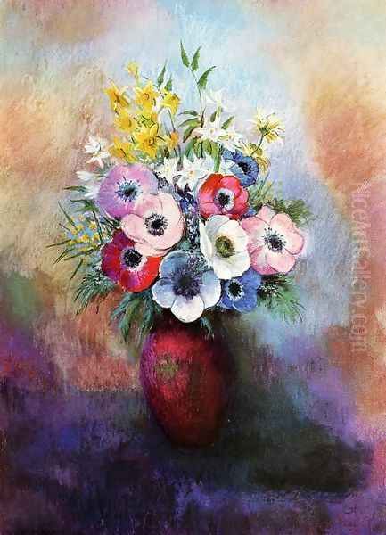 Anemones Oil Painting by Odilon Redon