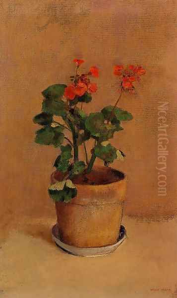 A Pot Of Geraniums Oil Painting by Odilon Redon