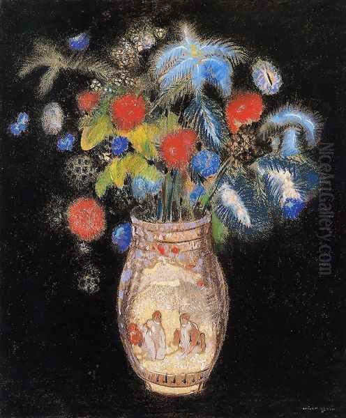 Large Boquet On A Black Background Oil Painting by Odilon Redon