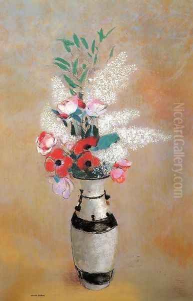 Bouquet With White Lilies In A Japanese Vase Oil Painting by Odilon Redon