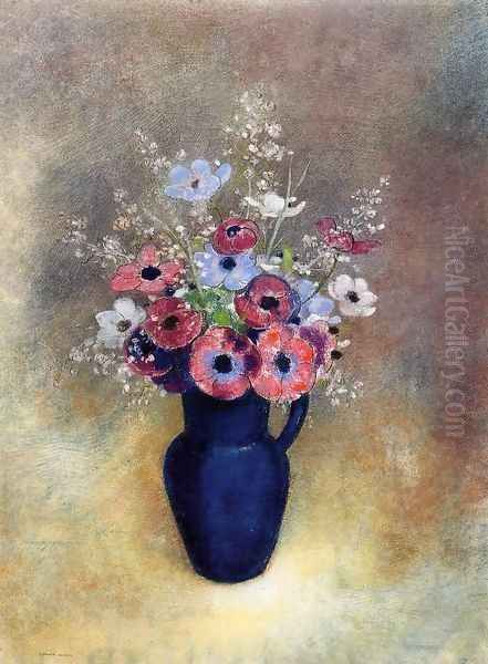 Anemones In A Jug Oil Painting by Odilon Redon