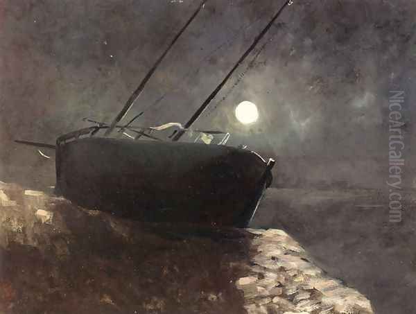 Boat in the Moonlight Oil Painting by Odilon Redon