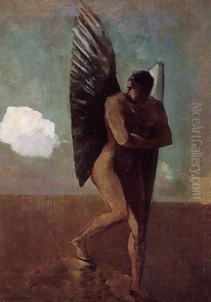 Fallen Angel Looking At At Cloud Oil Painting by Odilon Redon