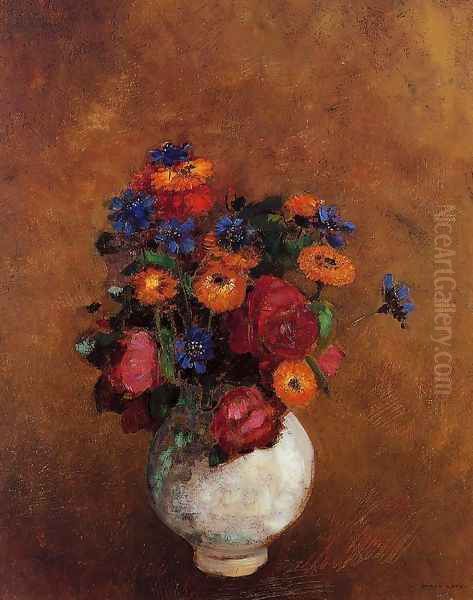 Bouquet Of Flowers In A White Vase Oil Painting by Odilon Redon