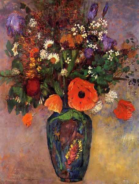 Bouquet Of Flowers In A Vase Oil Painting by Odilon Redon