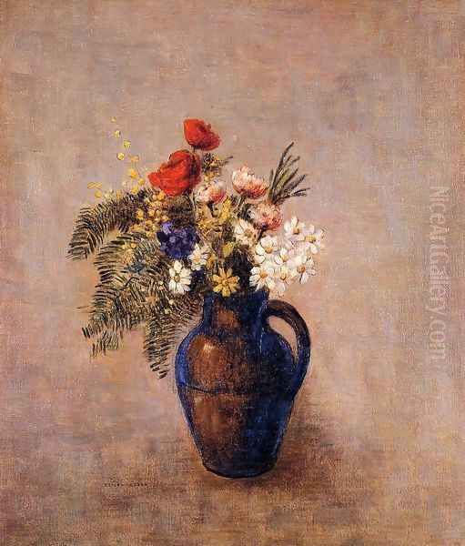 Bouquet Of Flowers In A Blue Vase3 Oil Painting by Odilon Redon