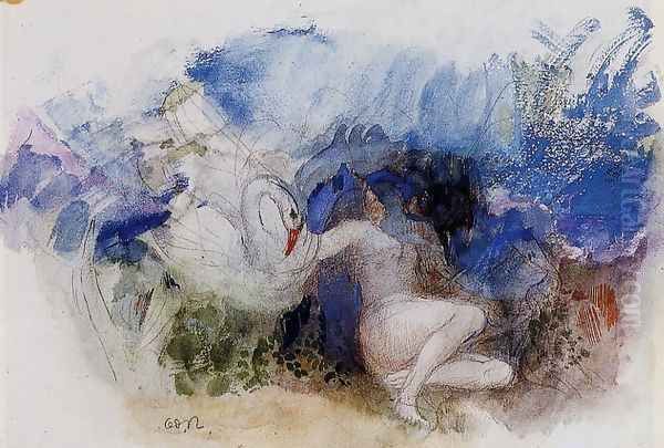 Leda And The Swan Oil Painting by Odilon Redon