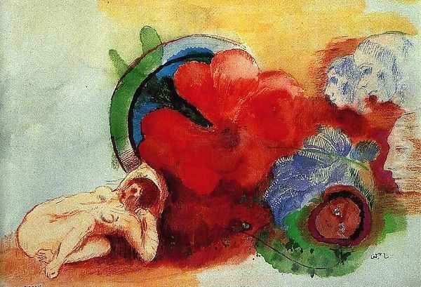 Nude Begonia And Heads Oil Painting by Odilon Redon