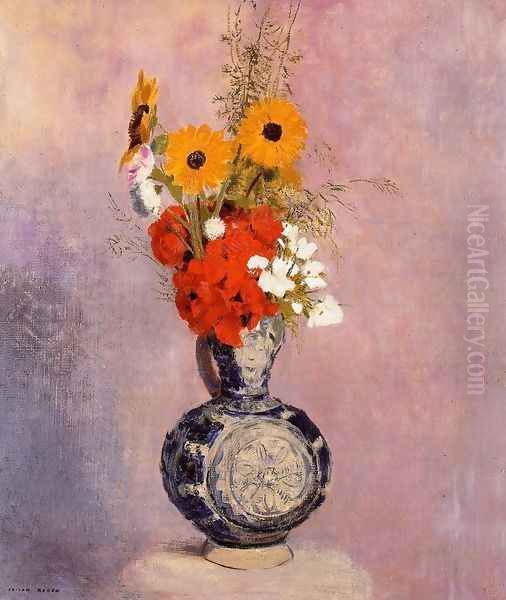 Bouquet Of Flowers In A Blue Vase2 Oil Painting by Odilon Redon