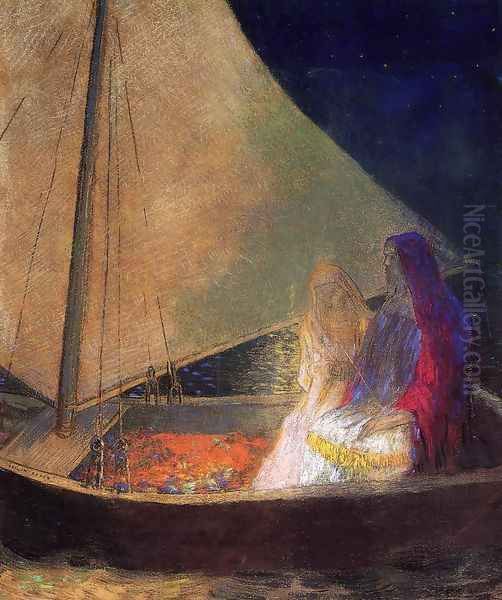 Boat With Two Figures Oil Painting by Odilon Redon