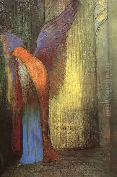 Winged Old Man with a Long White Beard Oil Painting by Odilon Redon