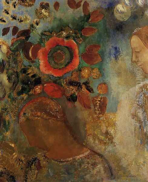 Two Young Girls Among Flowers Oil Painting by Odilon Redon