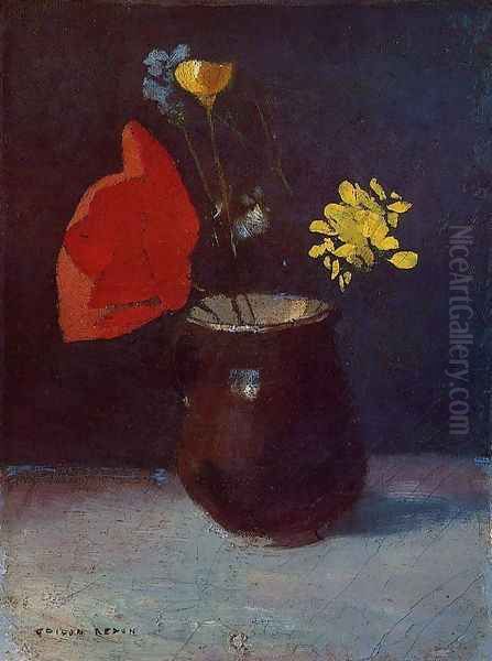 Pitcher Of Flowers Oil Painting by Odilon Redon