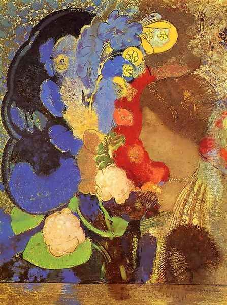 Woman Among The Flowers Oil Painting by Odilon Redon