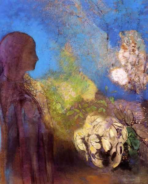 Girl With Chrysanthemums Oil Painting by Odilon Redon