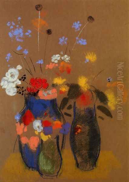 Three Vases Of Flowers Oil Painting by Odilon Redon